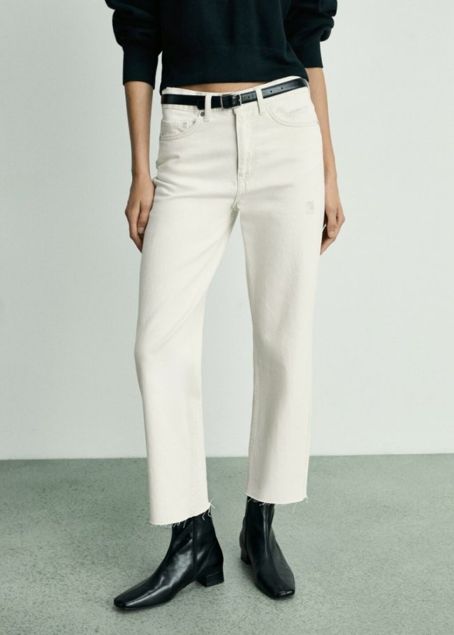 Mango Jeans Blanca rectos crop - Crudo