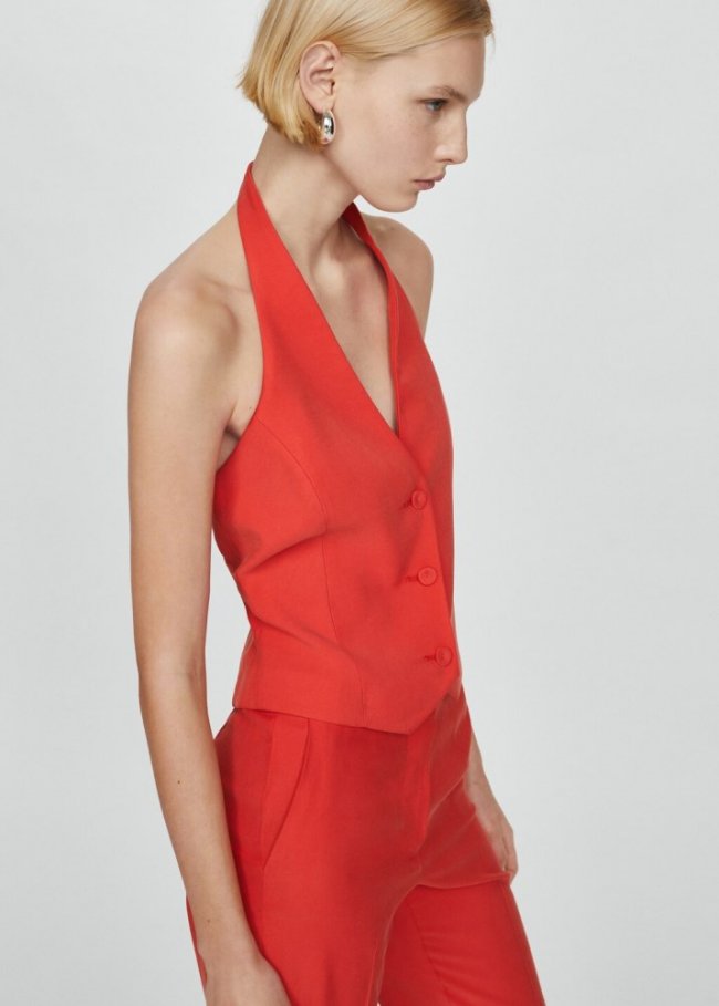 Mango Chaleco traje botones - Rojo coral