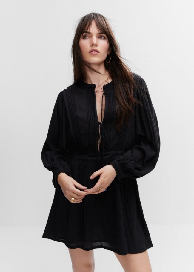 Mango Vestido textura lazos - Negro