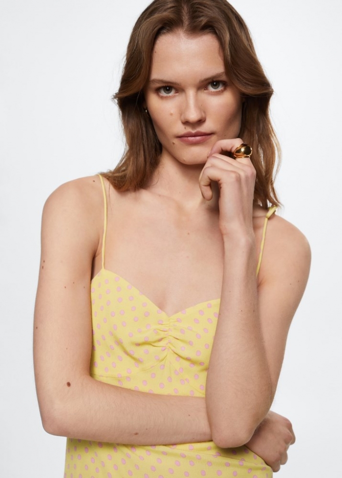 Mango Vestido tirantes estampado - Amarillo