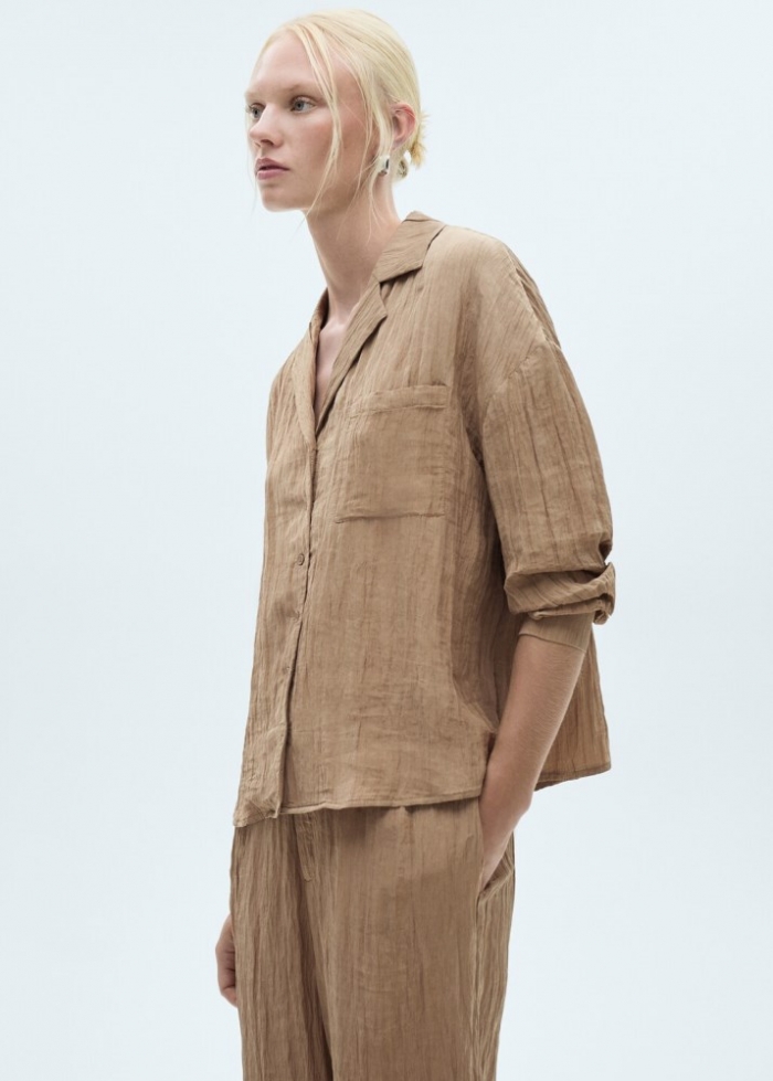 Mango Camisa textura bolsillo - Marrón