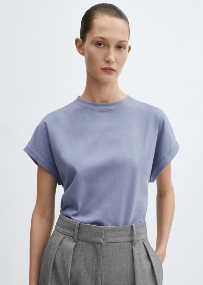 Mango Camiseta algodón cuello redondo - Azul
