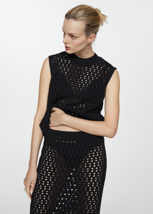 Mango Top punto detalles calados - Negro
