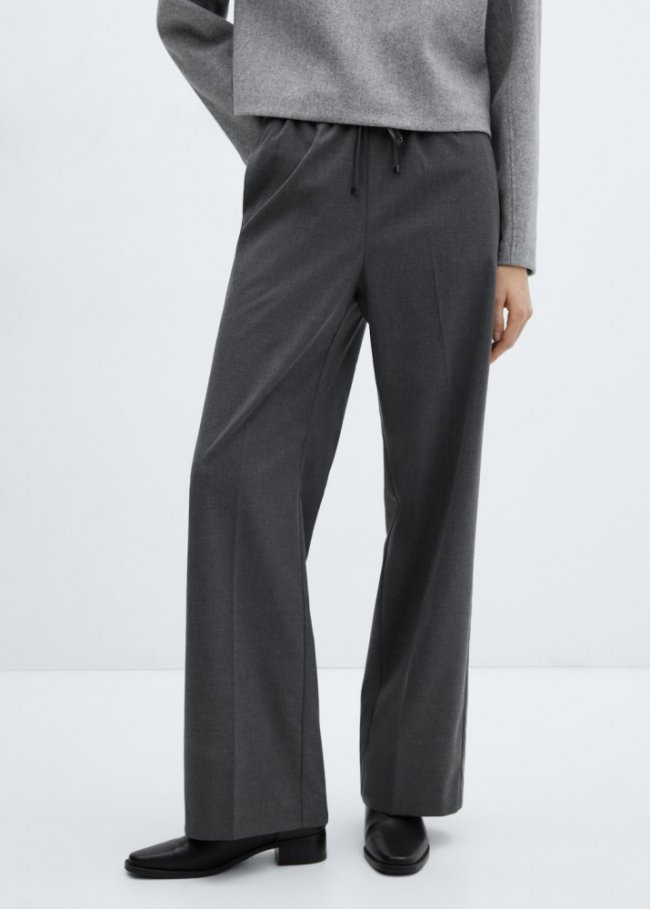 Mango Pantalón wideleg cintura elástica - Gris medio vigoré