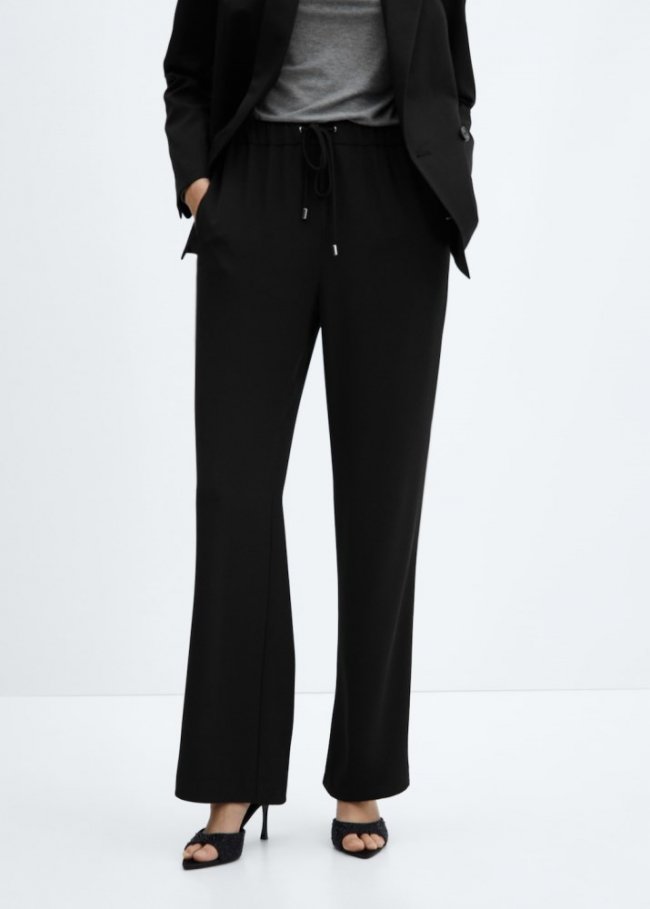 Mango Pantalón cintura elástica - Negro