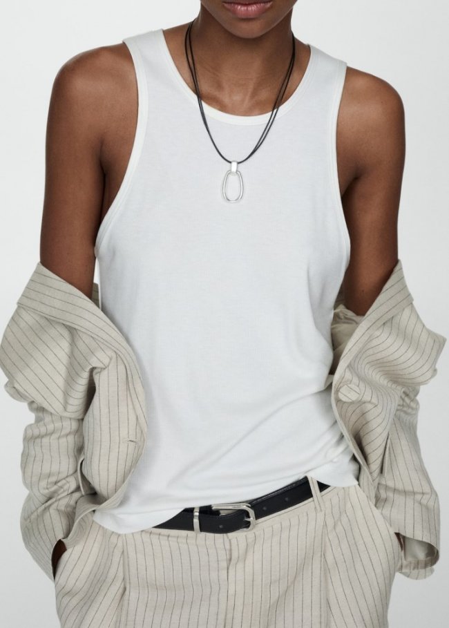 Mango Top detalles satinados - Blanco