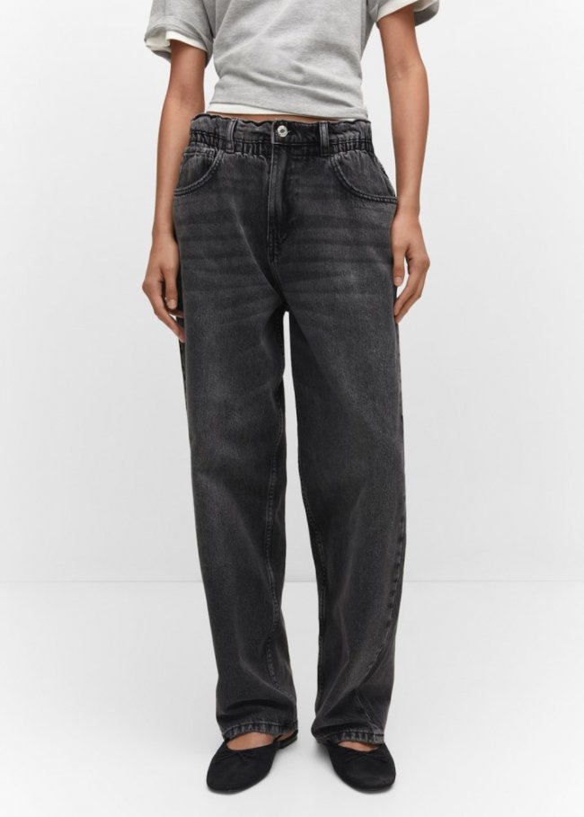 Mango Jeans slouchy cintura elastica - Denim negro