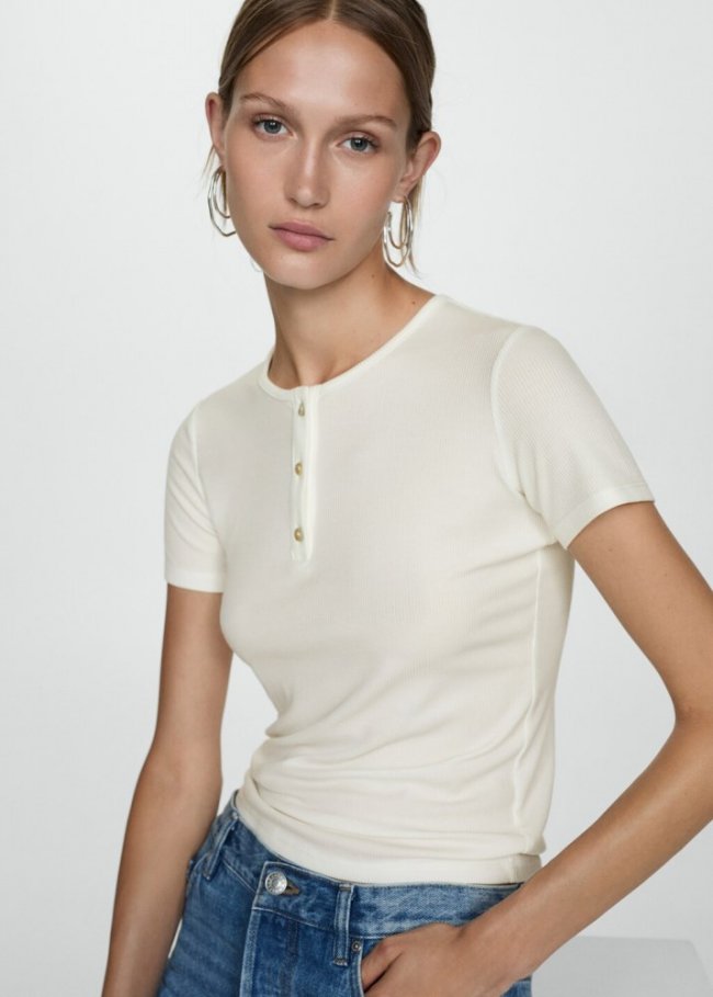 Mango Camiseta lyocell botones - Blanco