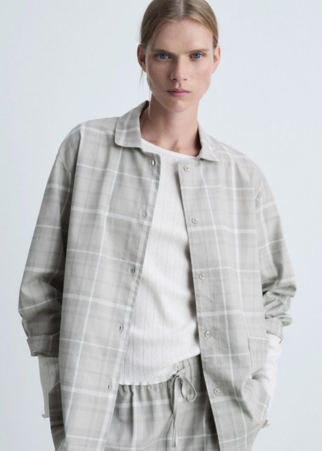 Mango Camisa pijama franela cuadros - Gris