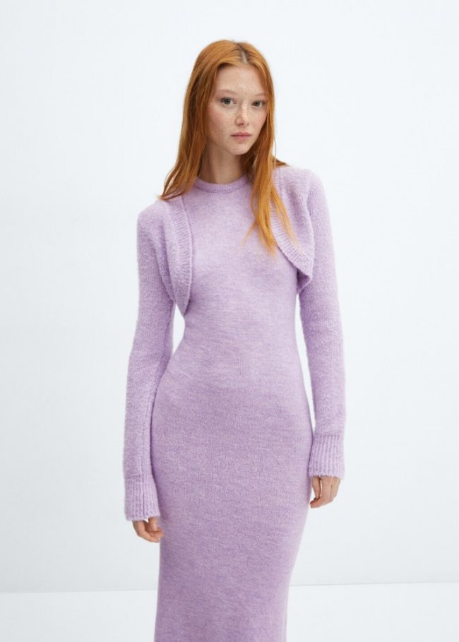 Mango Cárdigan crop punto - Morado claro/pastel