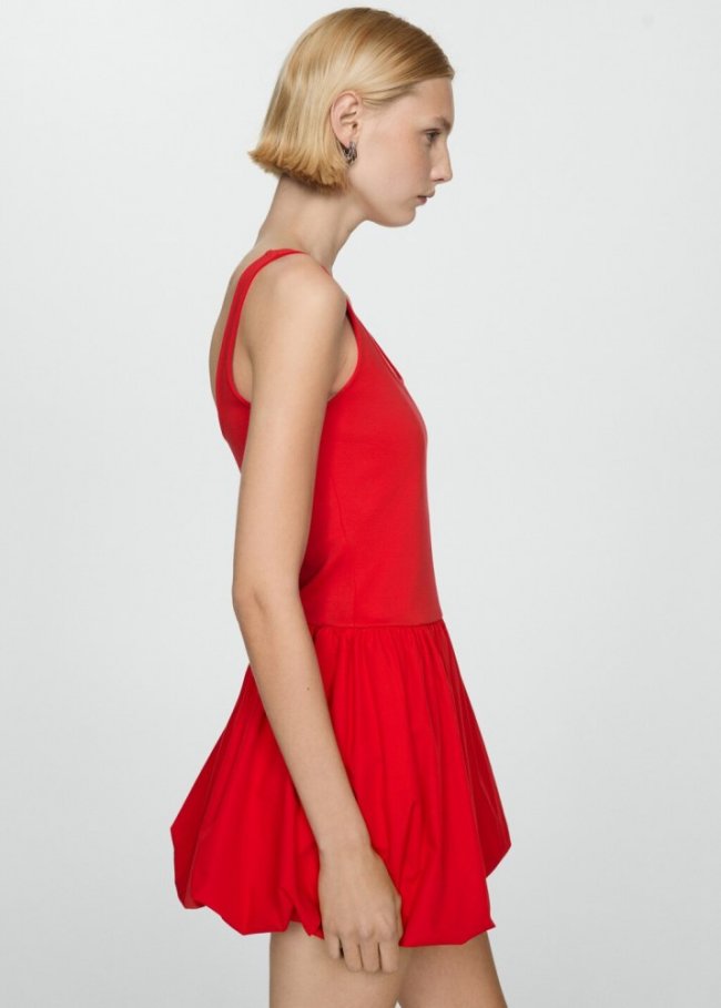 Mango Vestido evasé combinado - Rojo