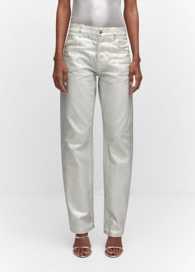 Mango Jeans rectos metalizados - Plata