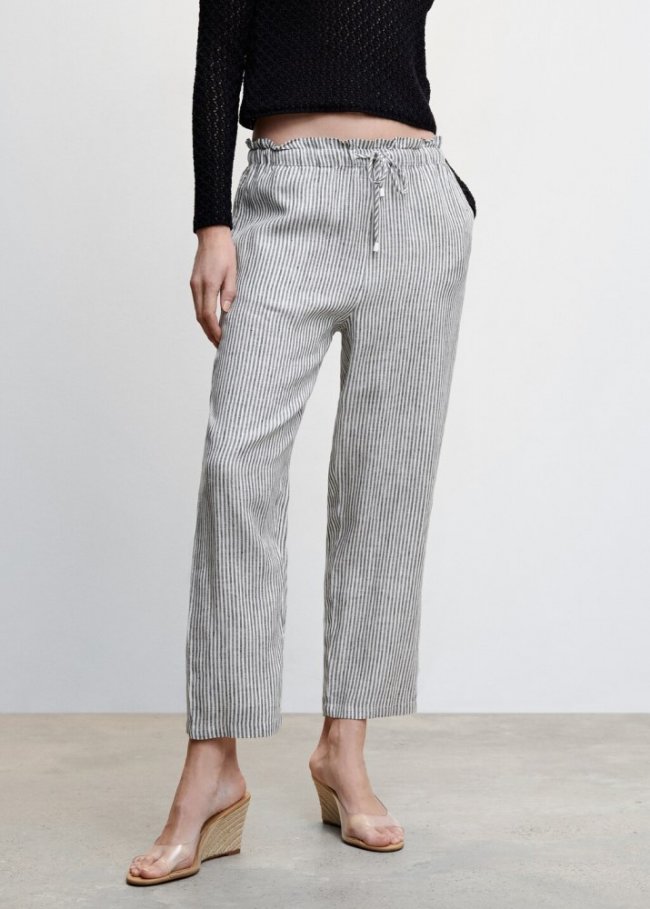 Mango Pantalón jogger lino - Marrón