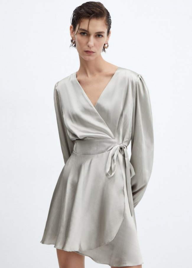 Mango Vestido satinado cruzado - Plata
