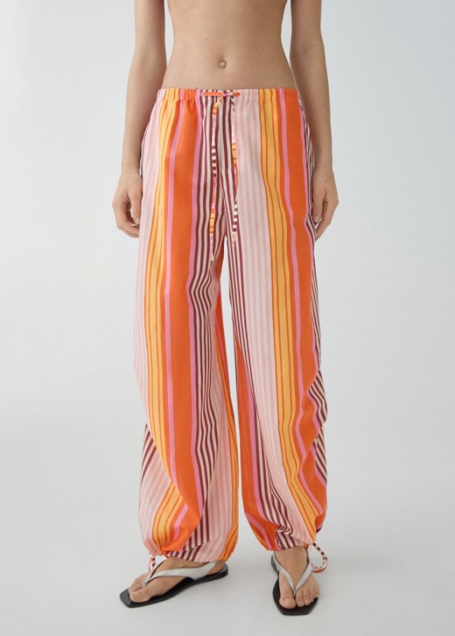 Mango Pantalón parachute estampado rayas - Naranja