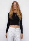 Mango Jersey canalé cuello redondo - Negro