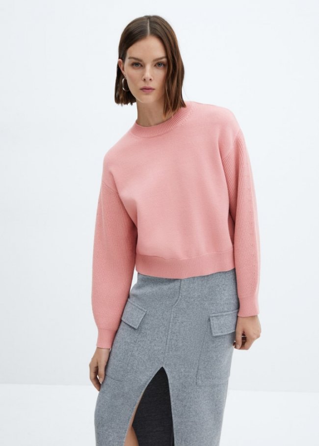 Mango Jersey punto cuello redondo - Rosa