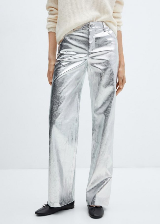 Mango Pantalón wideleg metalizado - Plata