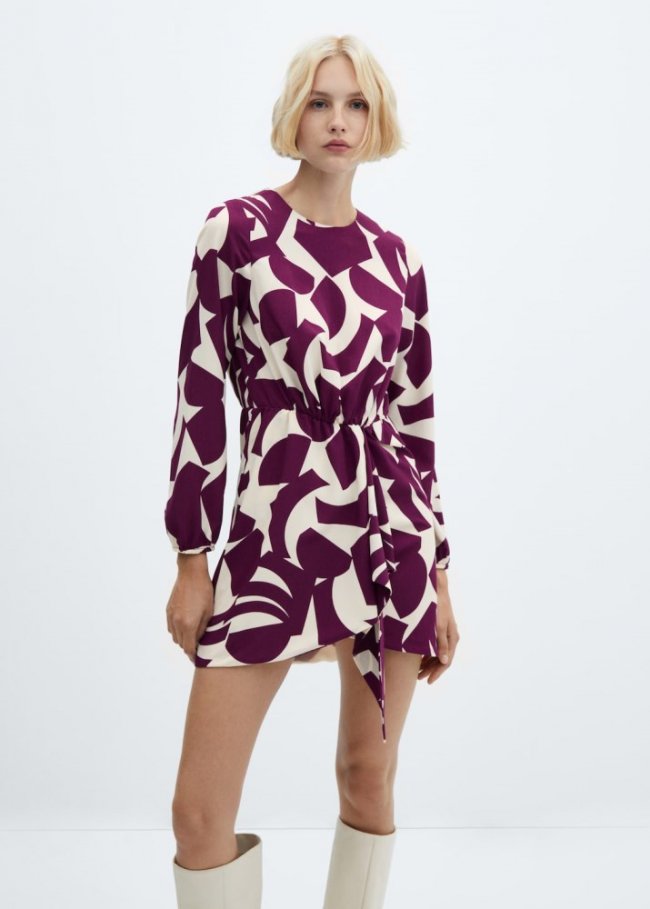 Mango Vestido estampado lazo - Burdeos