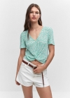 Mango Blusa textura nudo - Turquesa