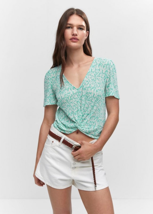 Mango Blusa textura nudo - Turquesa