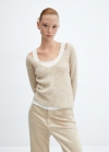 Mango Jersey canalé cuello pico - Gris hielo