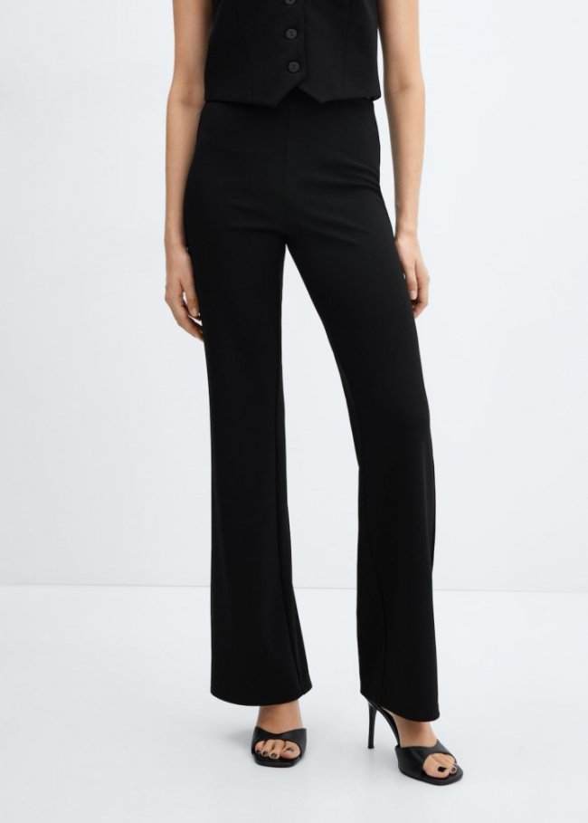 Mango Pantalón recto punto - Negro