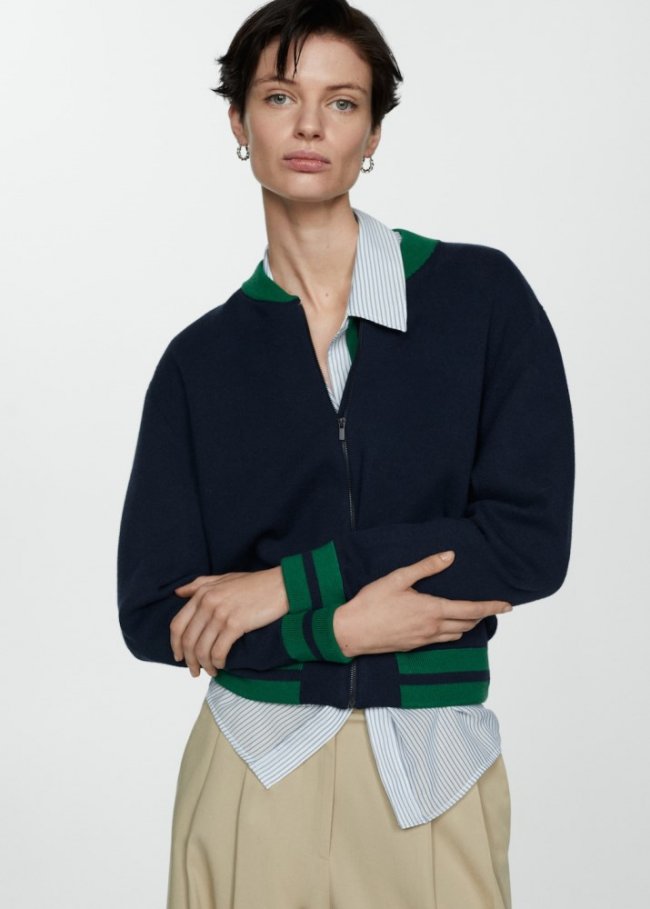 Mango Chaqueta punto ribetes contraste - Azul marino oscuro
