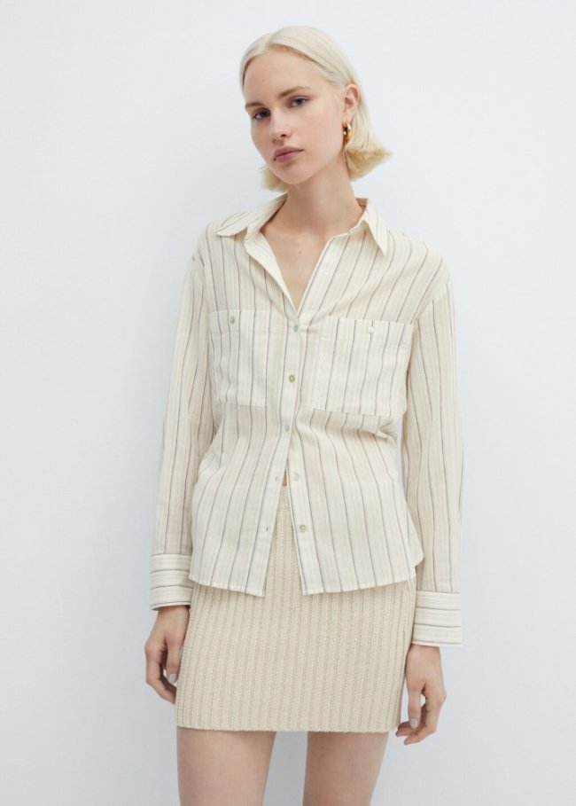 Mango Camisa rayas bolsillos - Blanco roto