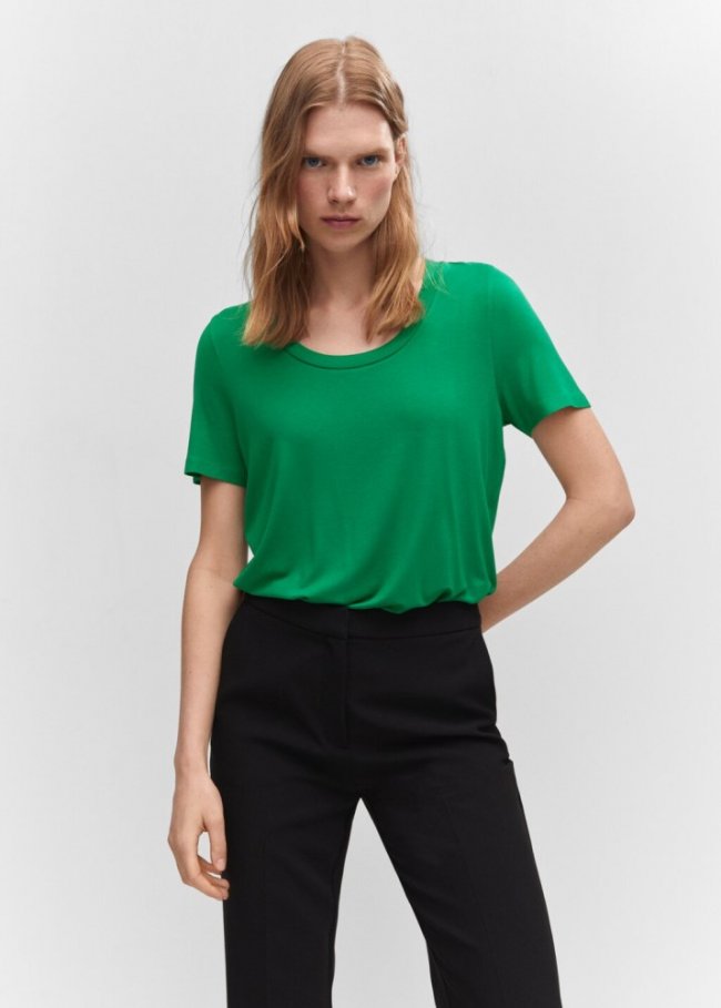 Mango Camiseta cuello escotado - Verde
