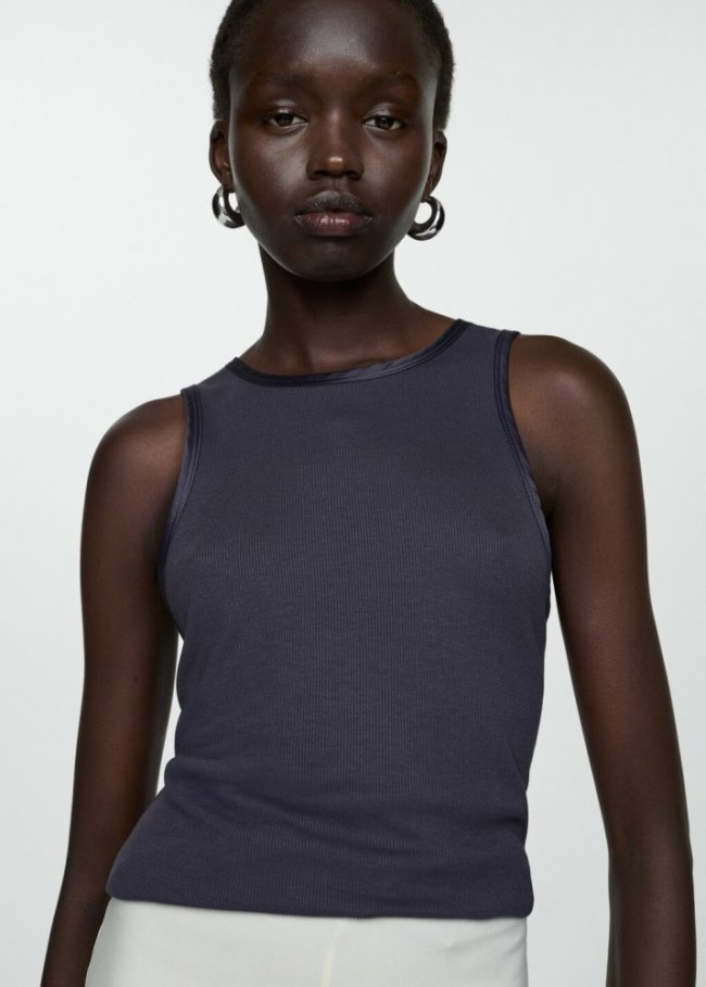 Mango Top detalles satinados - Azul petróleo
