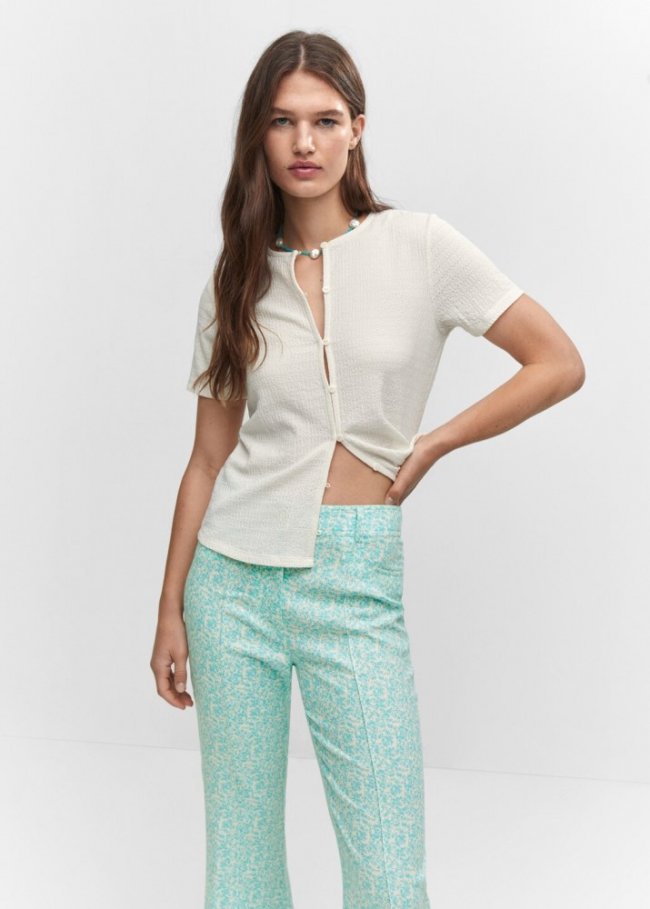 Mango Camiseta textura botones - Crudo
