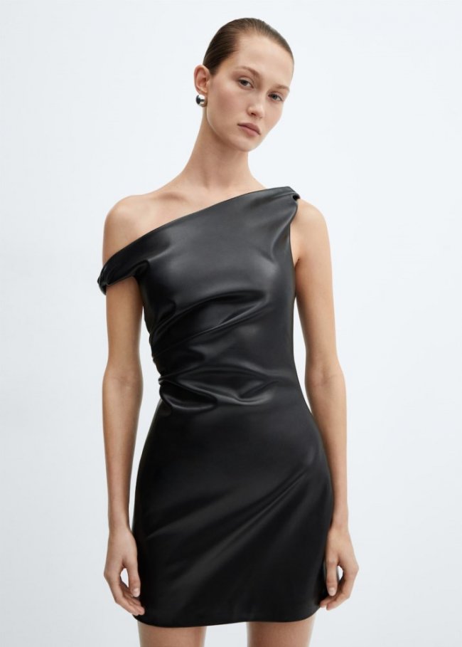 Mango Vestido corto efecto piel - Negro