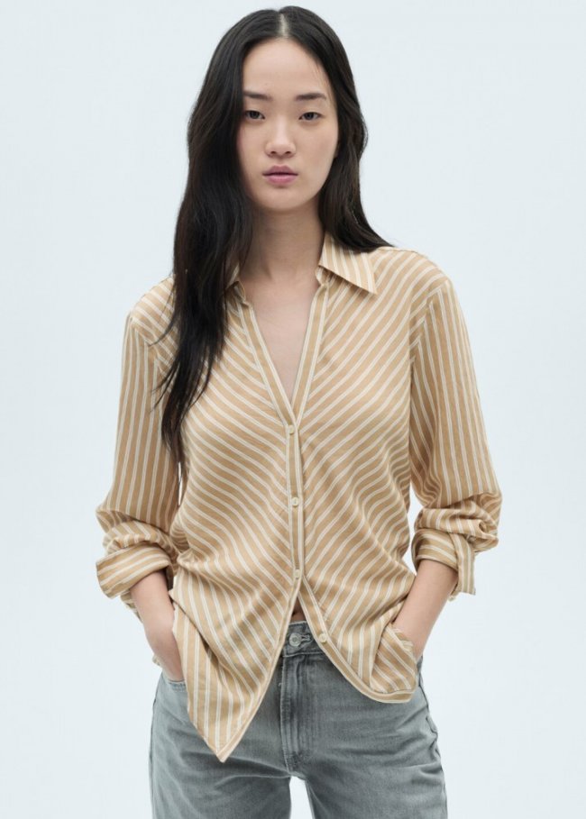Mango Camisa fluida rayas - Marrón