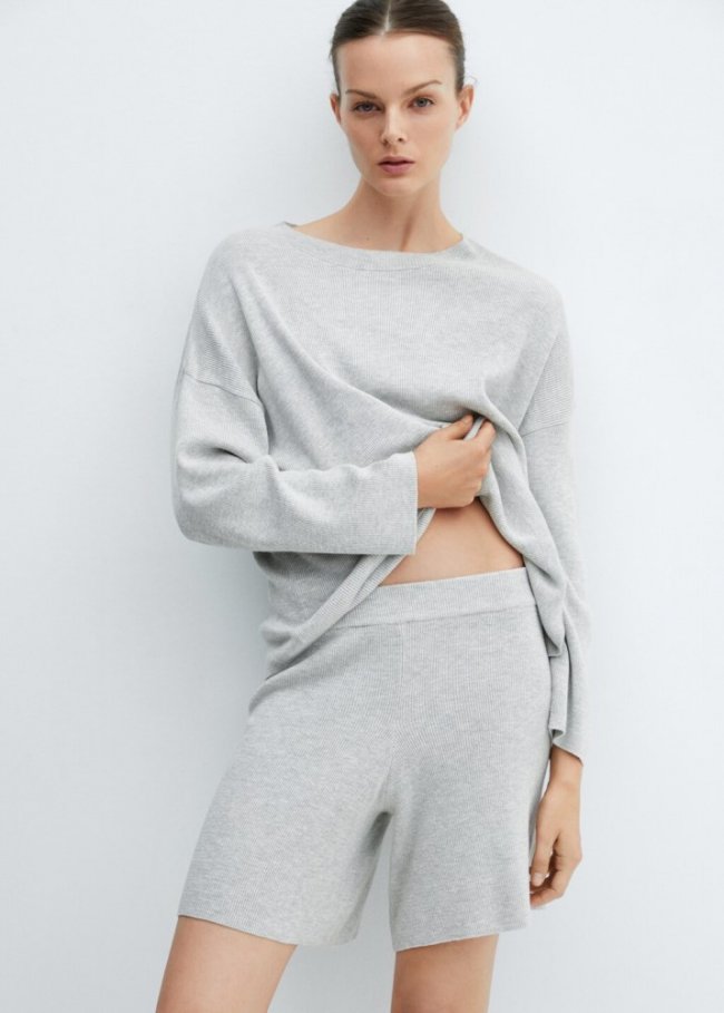 Mango Shorts pijama punto algodón lino - Gris claro vigoré