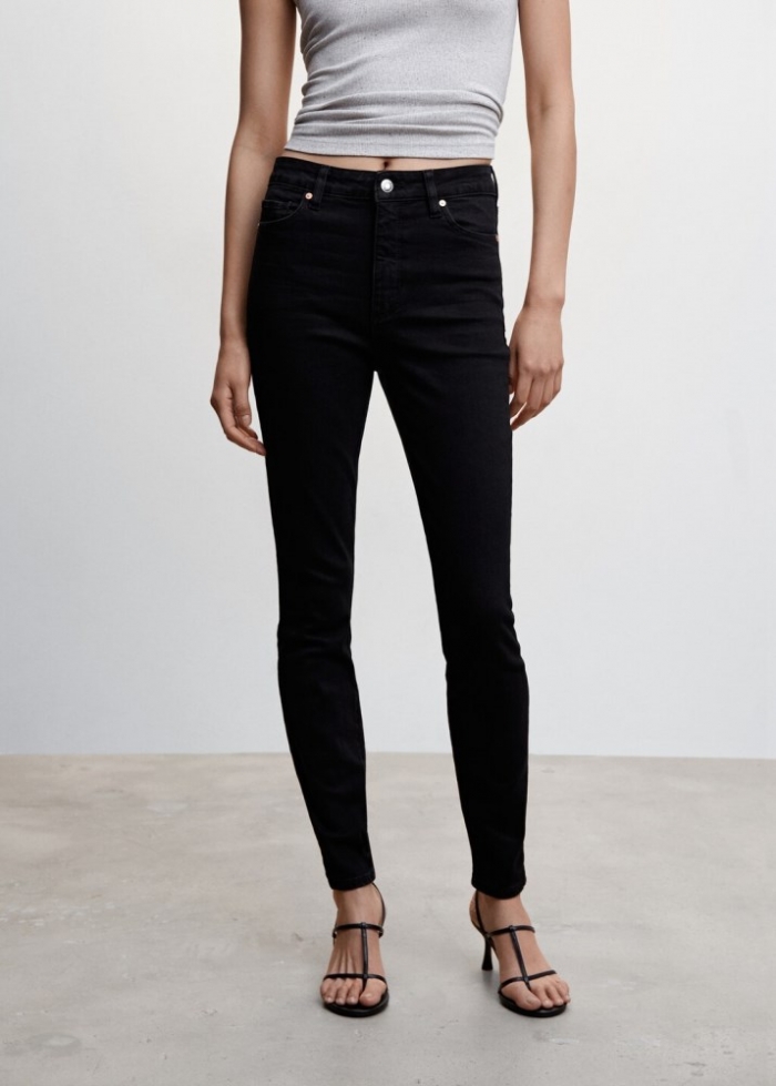 Mango Jeans skinny tiro alto - Denim negro