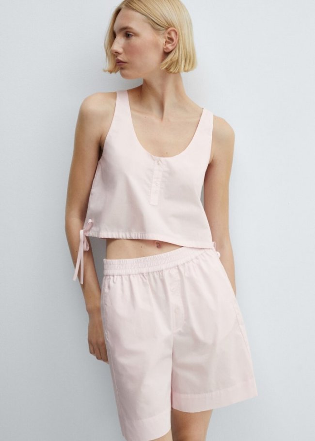 Mango Top crop pijama algodón - Rosa claro
