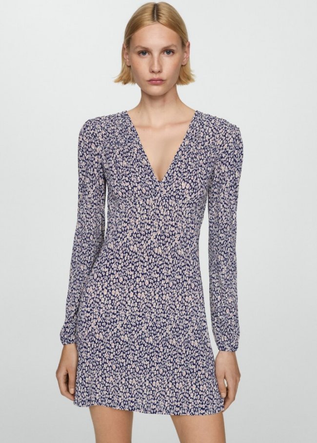 Mango Vestido estampado floral - Azul marino oscuro
