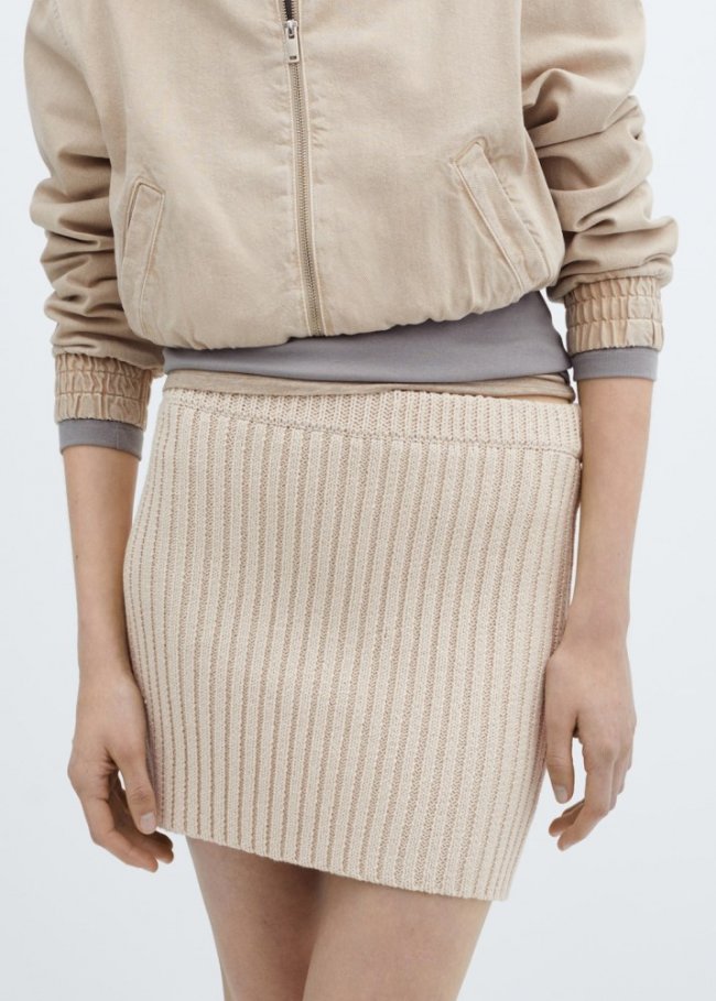 Mango Falda corta punto - Beige