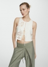 Mango Top lino detalles calados - Blanco roto