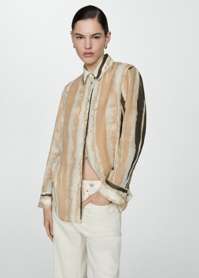 Mango Camisa 100% ramio estampada - Crudo