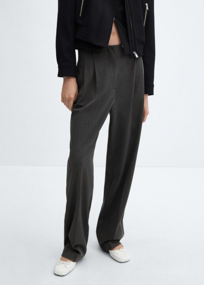 Mango Pantalón pinzas wideleg - Gris
