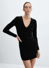 Mango Vestido terciopelo strass - Negro