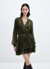 Mango Vestido satinado estampado - Khaki