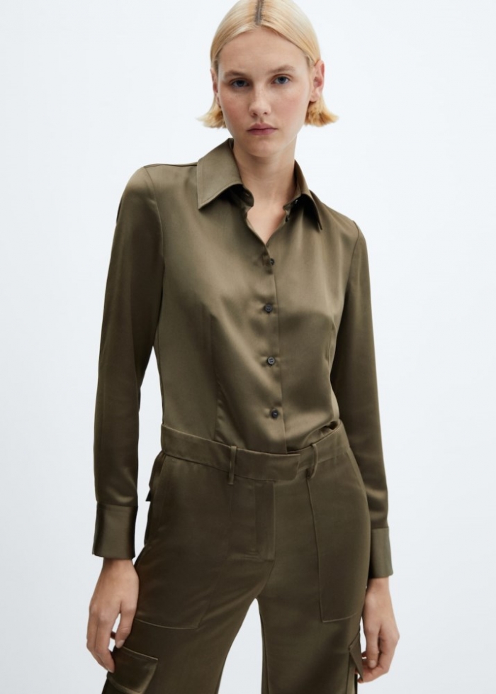 Mango Mono cargo satinado - Khaki