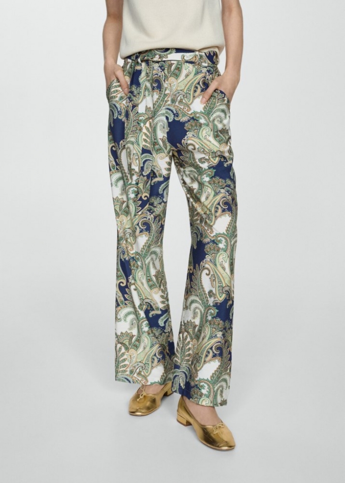 Mango Pantalón estampado lazo - Verde