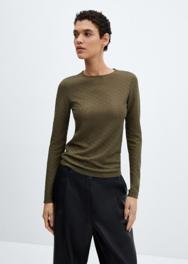 Mango Camiseta punto textura - Khaki