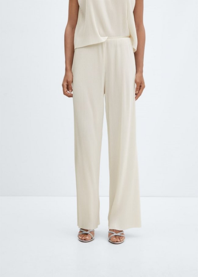 Mango Pantalón wideleg plisado - Crudo