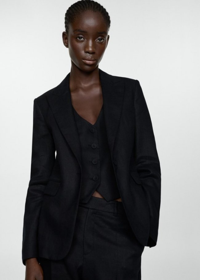 Mango Blazer traje 100% lino - Negro