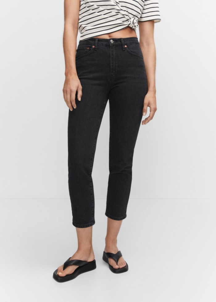 Mango Jeans slim crop - Denim negro